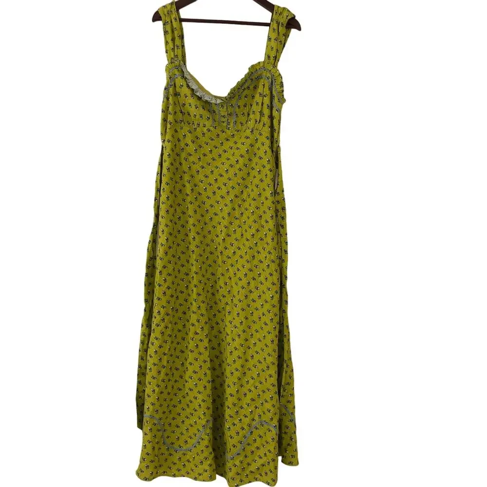 Free People Sweet Hearts Midi Dress  Citronelle Combo Cottagecore Size L - Picture 6 of 11